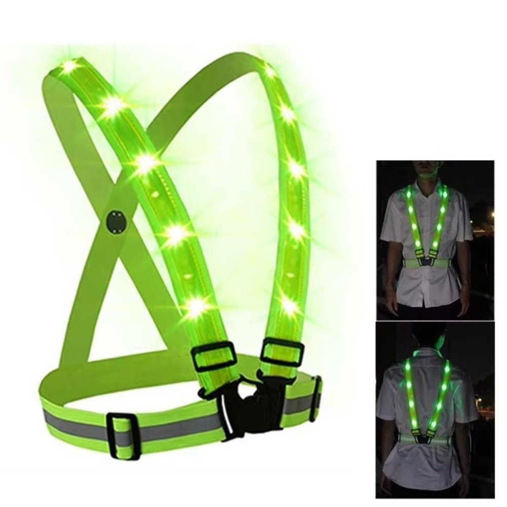 Reflective Vest Cycling - เสื้อกั๊กนิรภัย LED โพลีเอสเตอร์ใหม่ สีเขียว ชาร์จ USB
