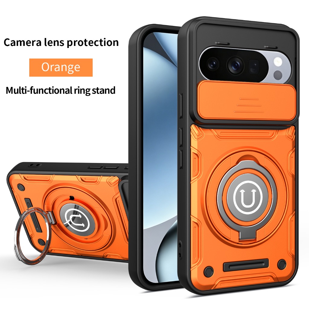 Kickstand Adjustable - ที่ยึดโทรศัพท์ในรถยนต์แบบแม่เหล็ก 360 ° เคสโทรศัพท์แบบมีขาตั้งพร้อมฝาปิดเลนส์กล้องแบบเลื่อน สำหรับ Google